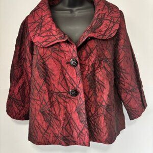 Cato Swing Jacket 14/16 Burgundy Black Textured Shawl Collar Classy Elegant Edgy